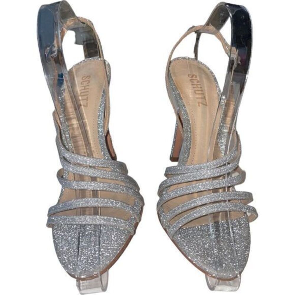 New Schutz Strappy Silver Fine Glitter Heels Sandals NWOB‎ Size 39/9 - Picture 4 of 16